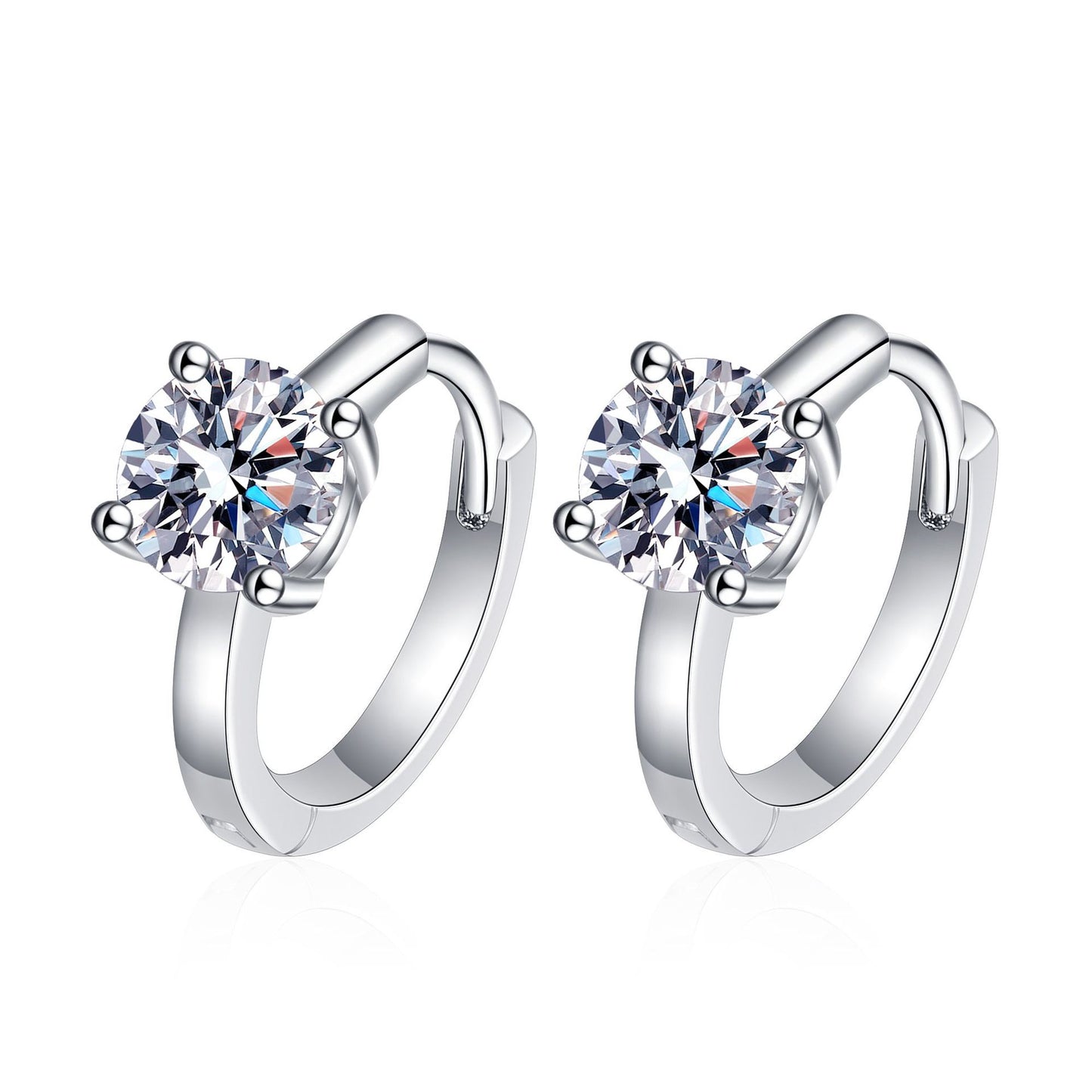 Sterling Silver Moissanite Solitaire 1 Carat Diamond Huggie Earrings