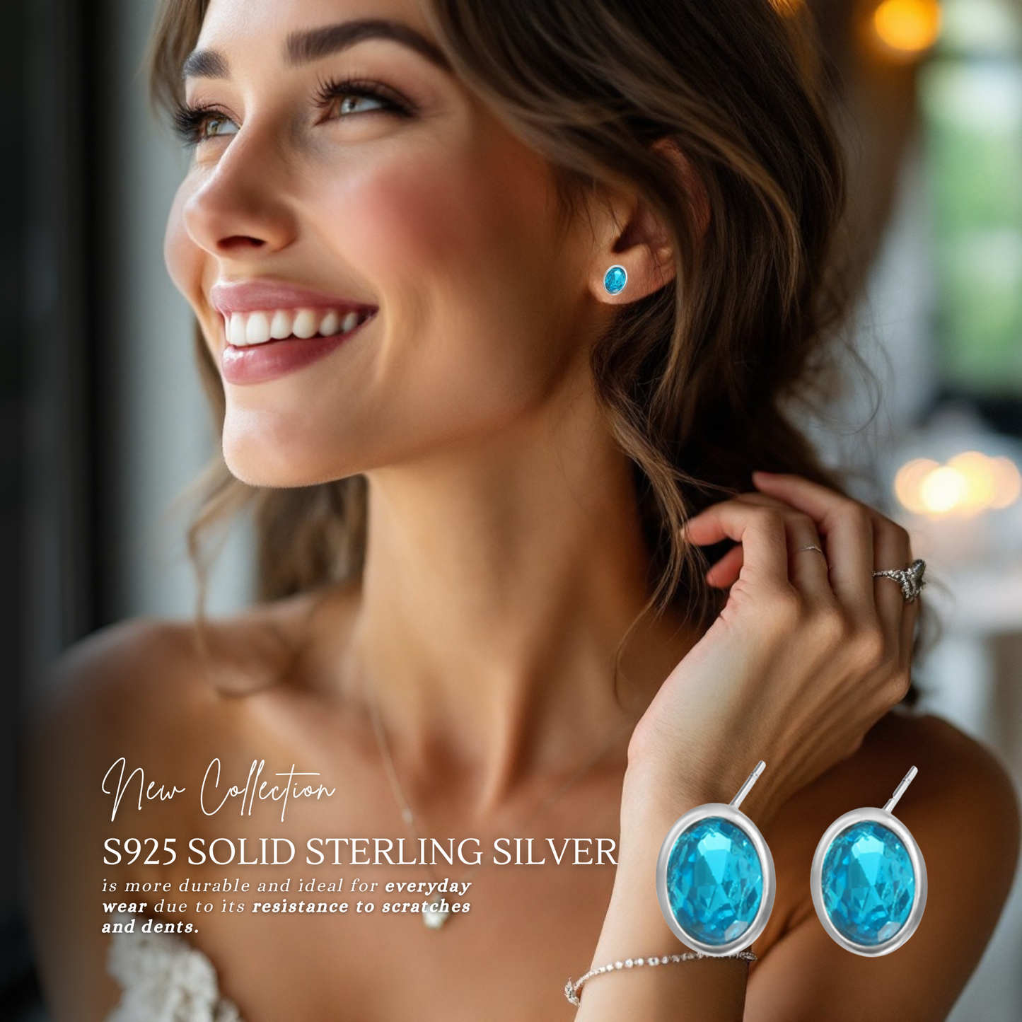 Sterling Silver AquaGlow Pendant Necklace & Earrings Set