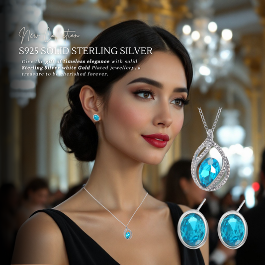 Sterling Silver AquaGlow Pendant Necklace & Earrings Set