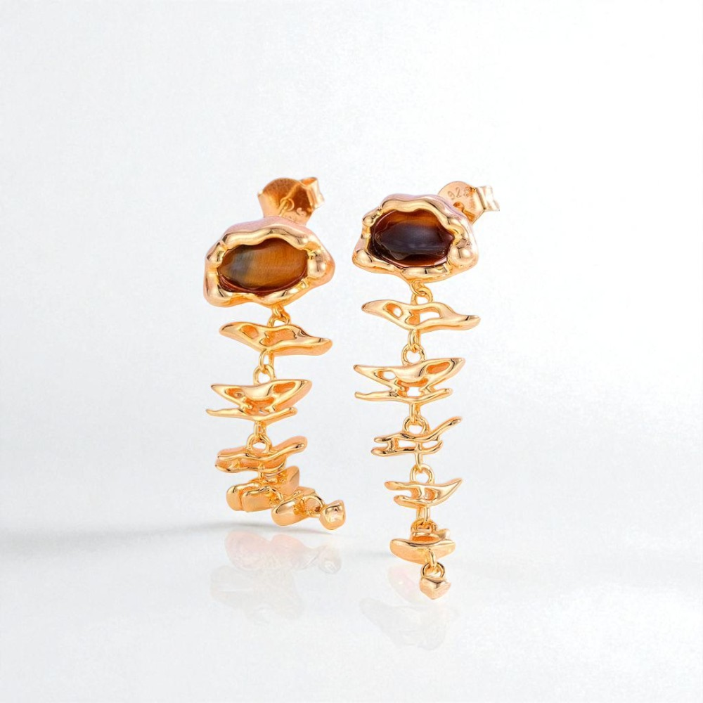 S925 Sterling Silver Golden Tiger's Eye Dangles