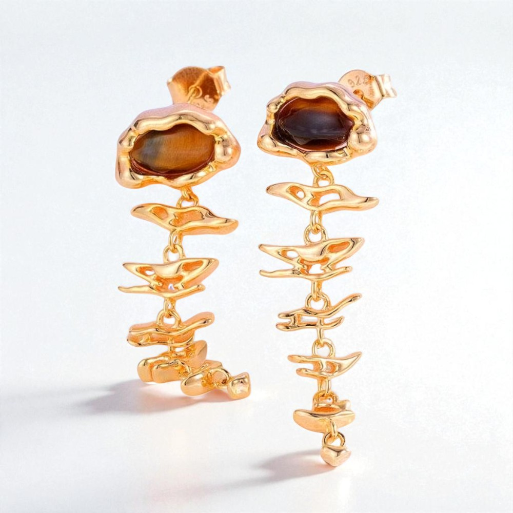 S925 Sterling Silver Golden Tiger's Eye Dangles