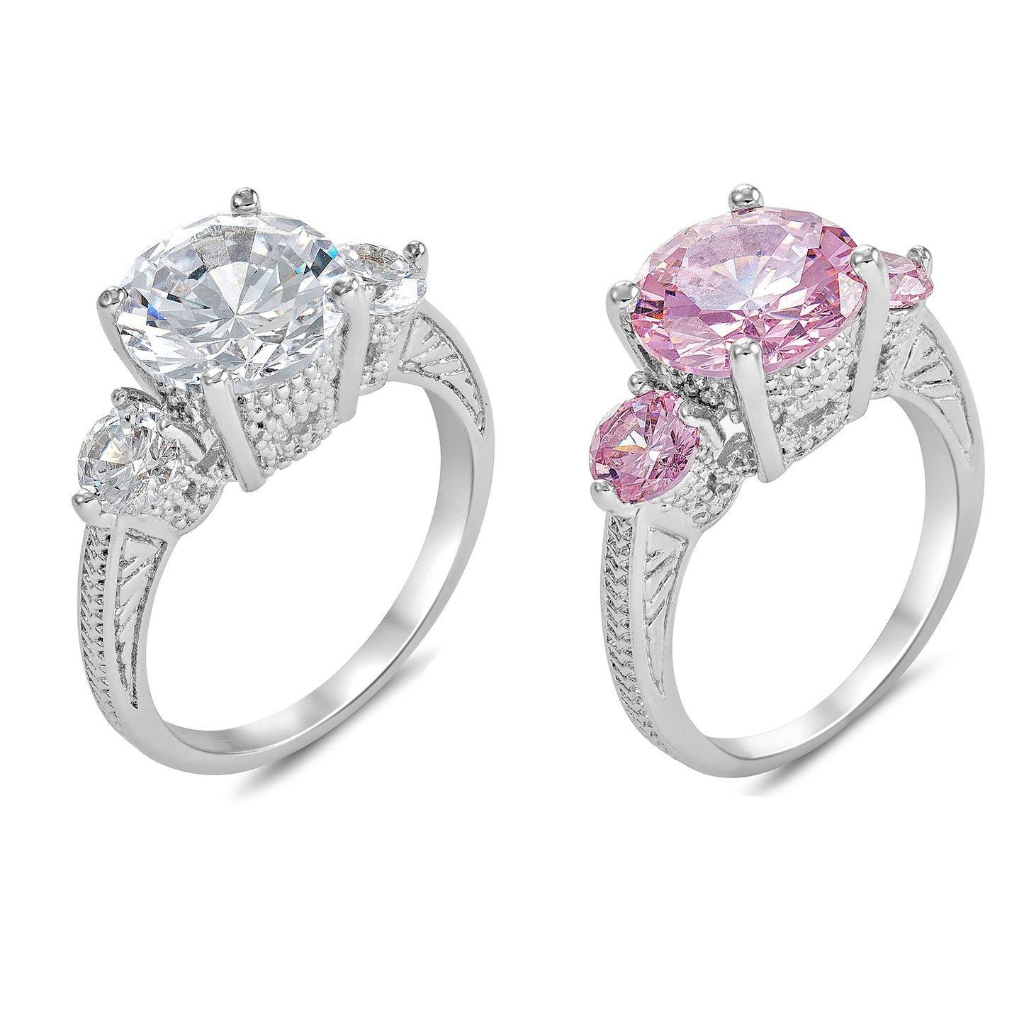 3-Crystals Clear or Pink Cubic Zirconia Ring