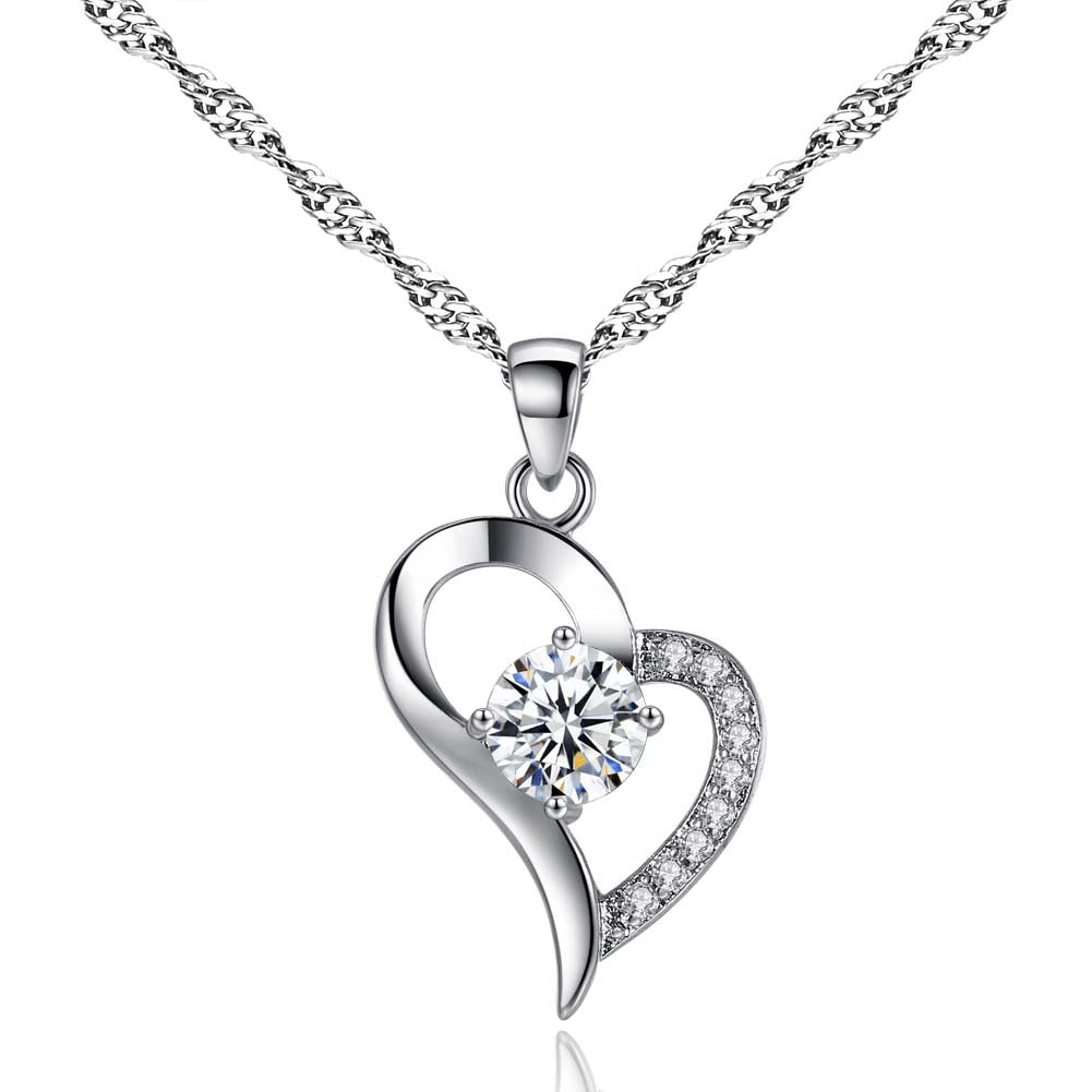 S925 Sterling Silver Heart C/Z Pendant Necklace with Message Card For Mum