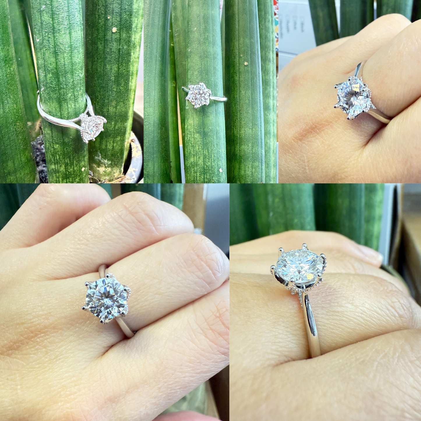 Sterling Silver Classic Moissanite Solitaire Ring Two carat Open Adjustable Ring