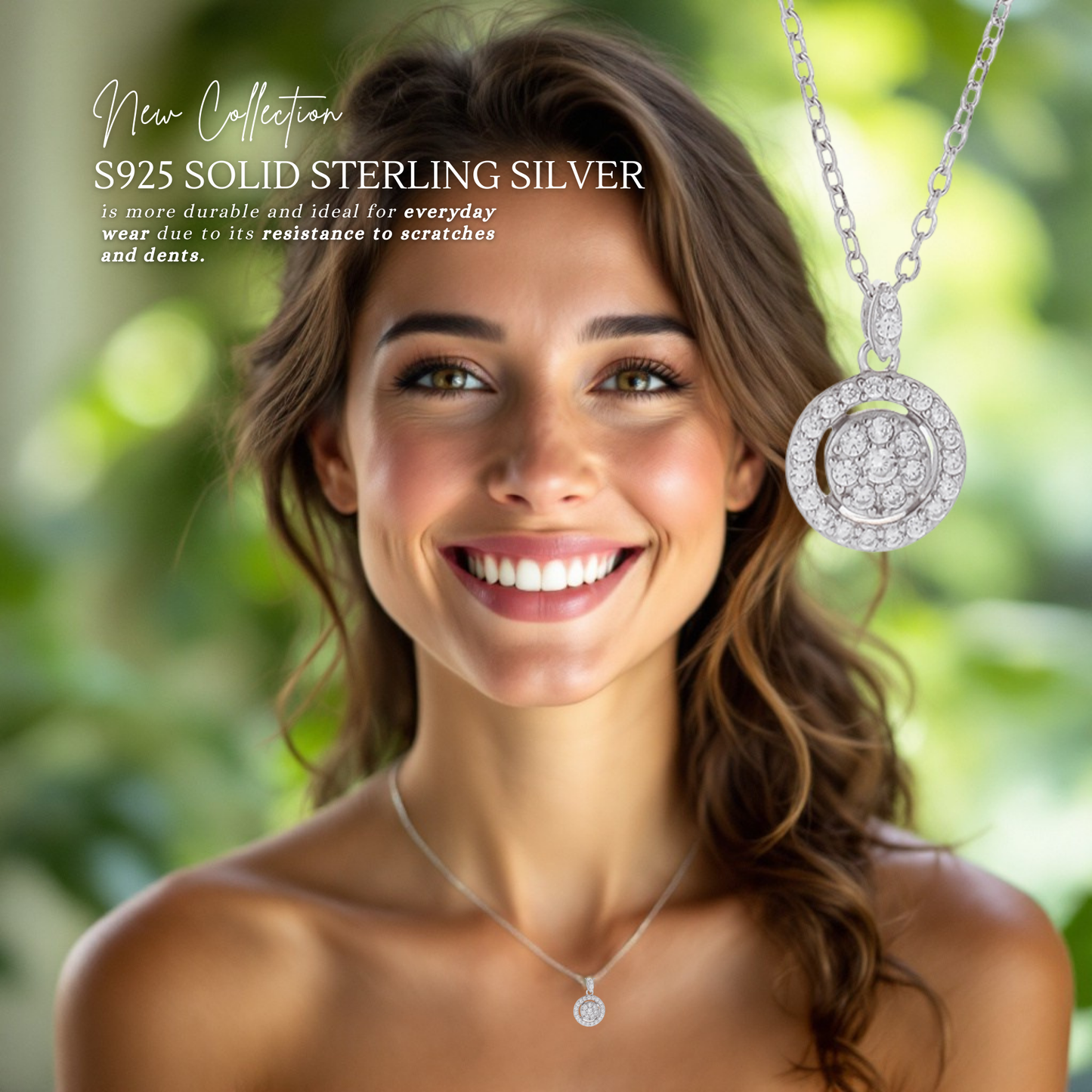 Sterling Silver Halo Sparkle C/Z Pendant Necklace S925 Hallmark