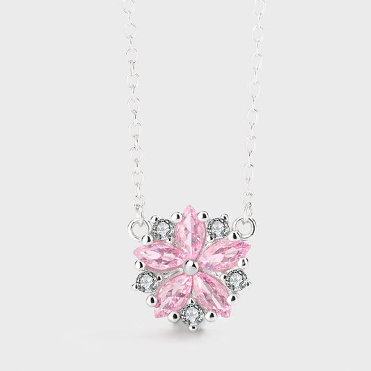 S925 Sterling Silver Daisy Pink C/Z Round Pendant Necklace