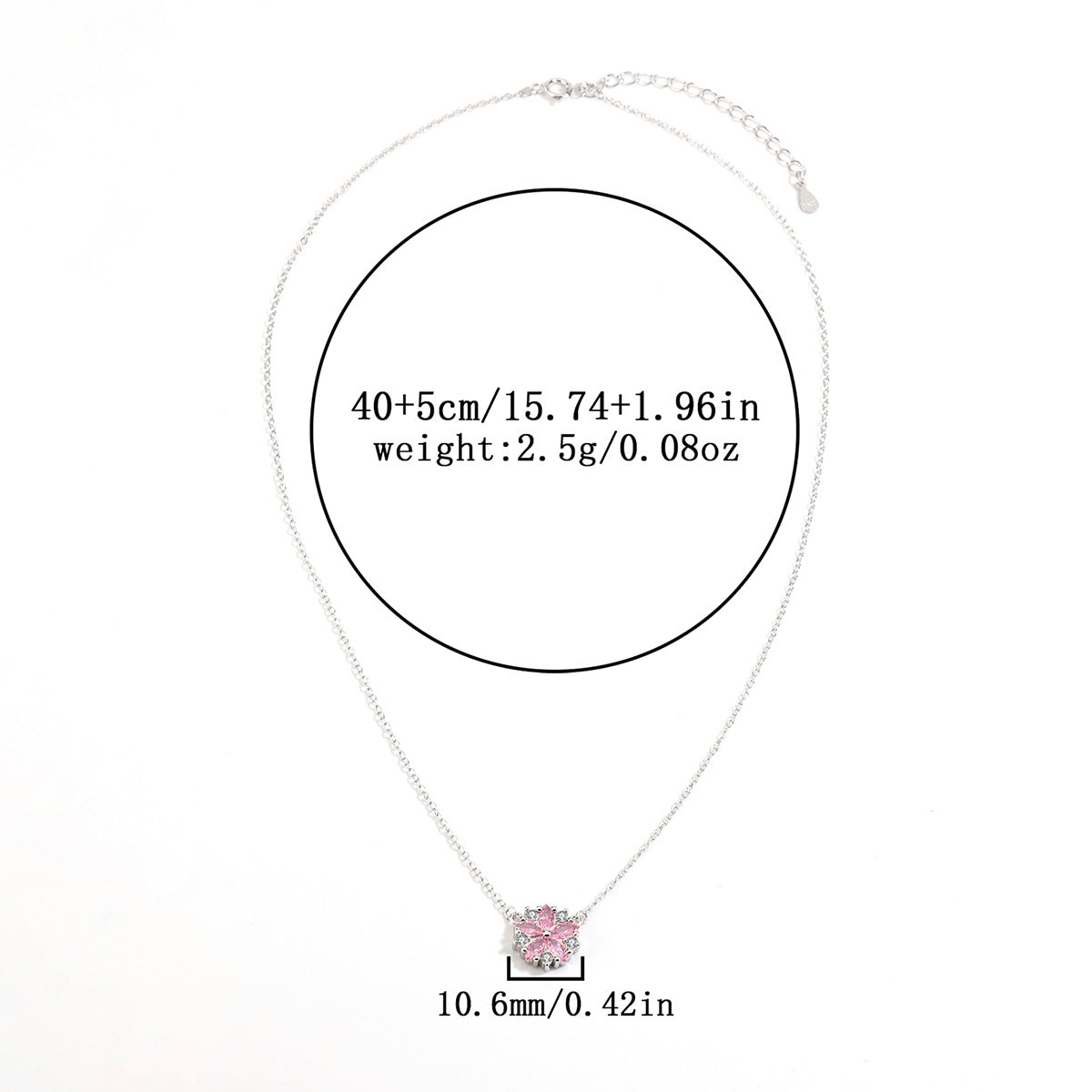 S925 Sterling Silver Daisy Pink C/Z Round Pendant Necklace