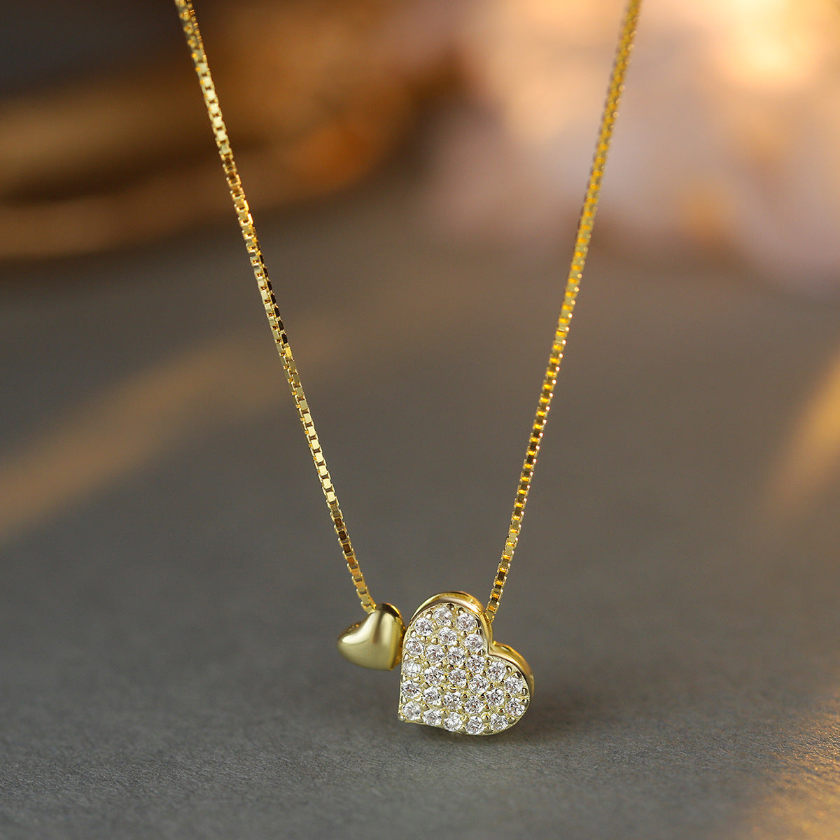 Sterling Silver Love Heart C/Z Pendant Necklace Gold Plated