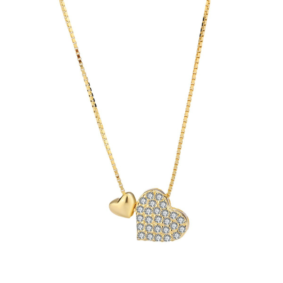 Sterling Silver Love Heart C/Z Pendant Necklace Gold Plated