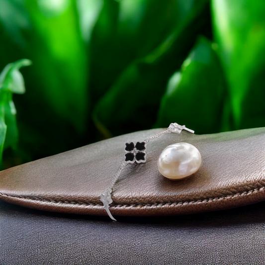 Sterling Silver Apotie Black Cléo Blossom Clover Bracelet Adjustable Stamped S925