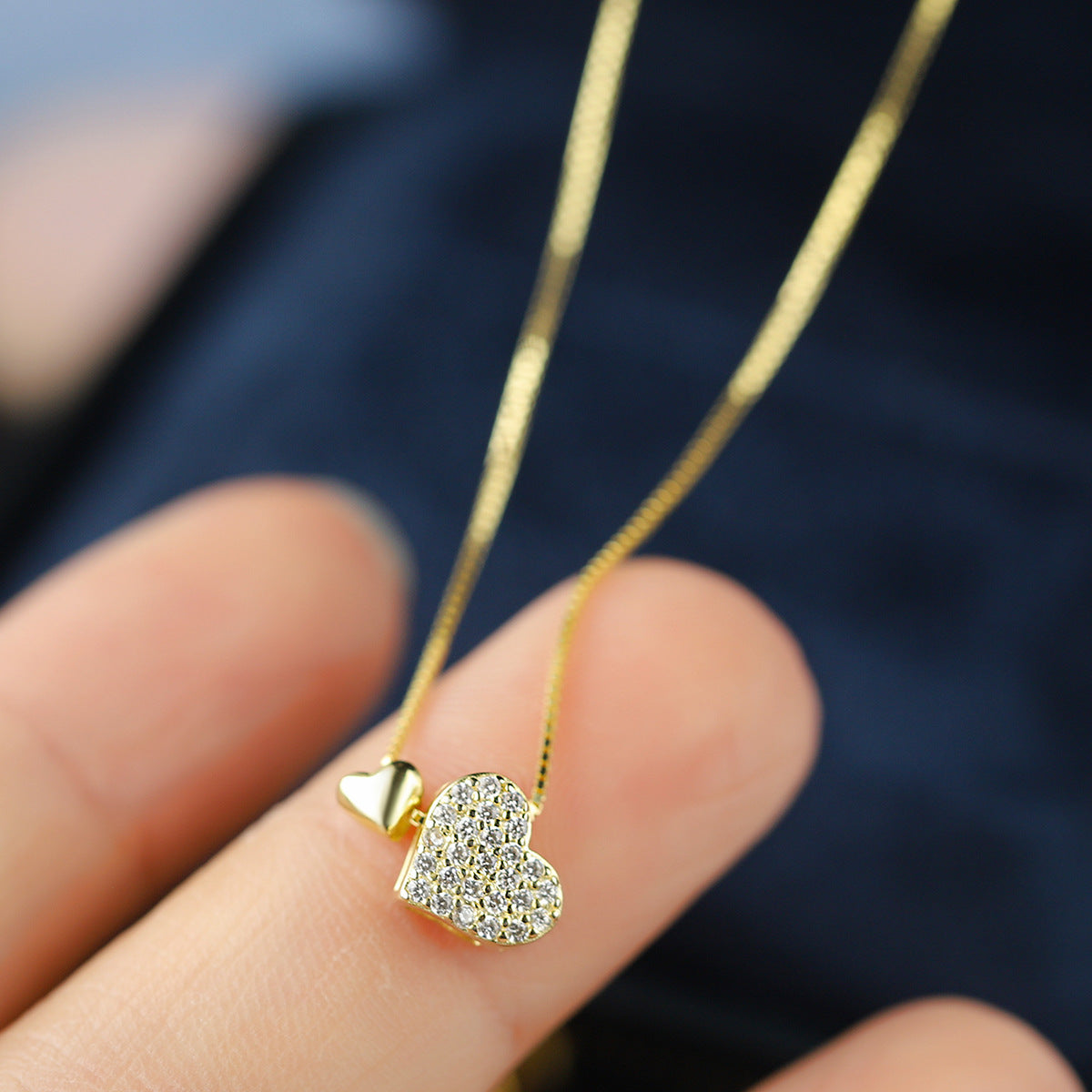 Sterling Silver Love Heart C/Z Pendant Necklace Gold Plated