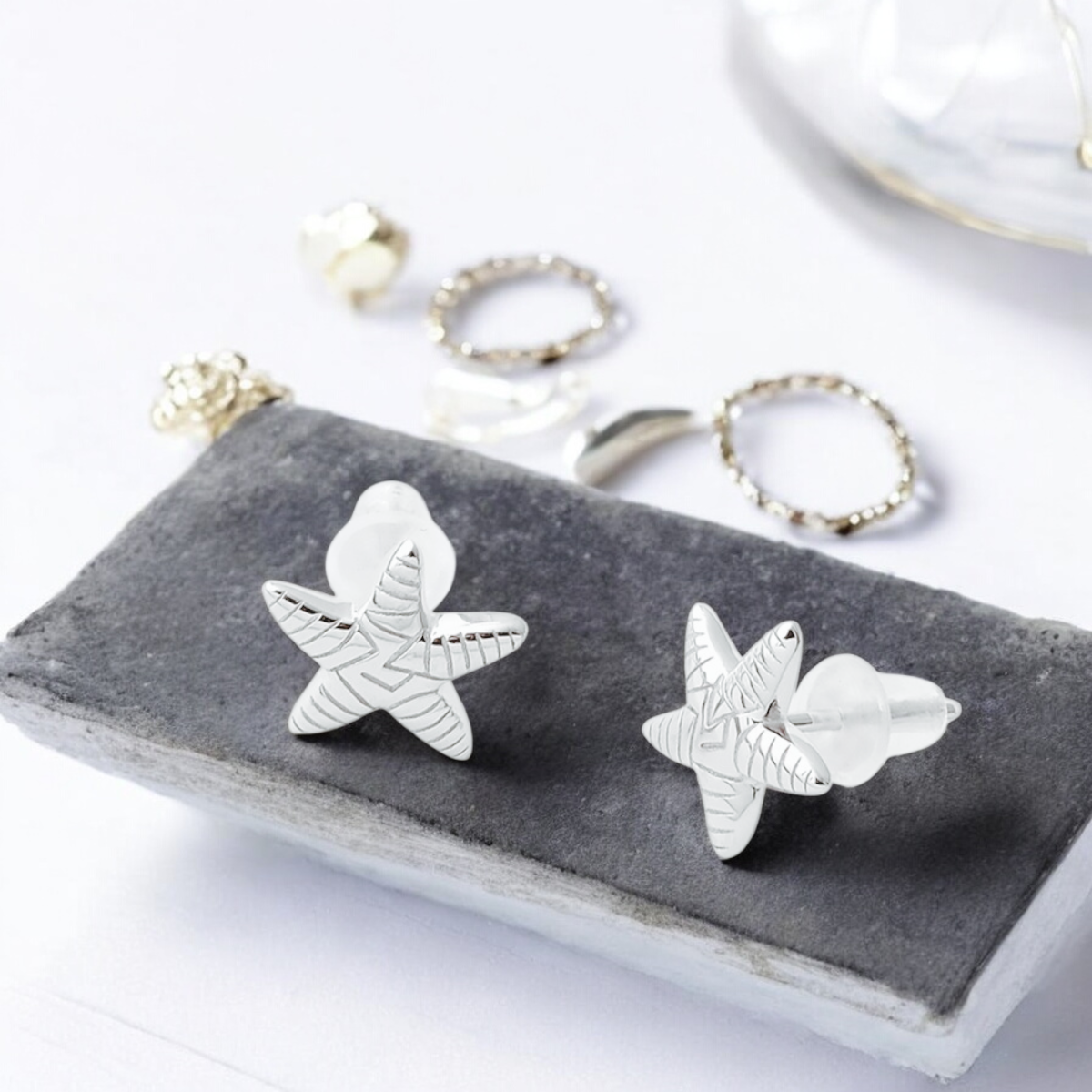 Sterling Silver Starfish Stud Earrings Solid S925 Hallmark