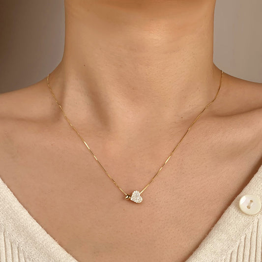 Sterling Silver Love Heart C/Z Pendant Necklace Gold Plated