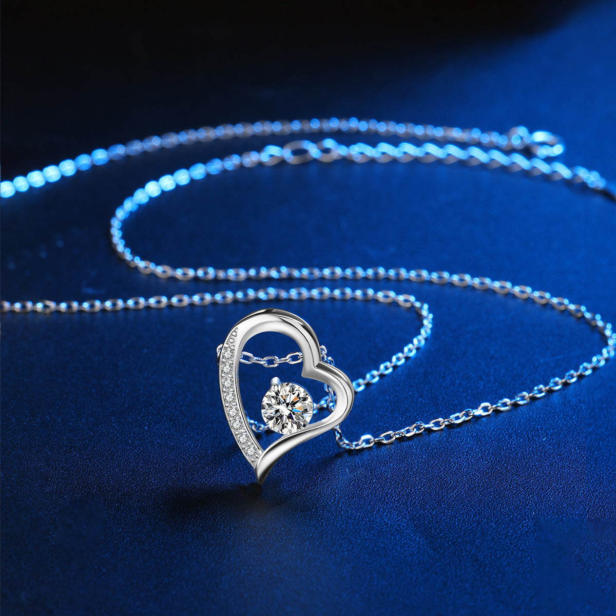 Sterling Silver Love Heart C/Z Pendant Necklace