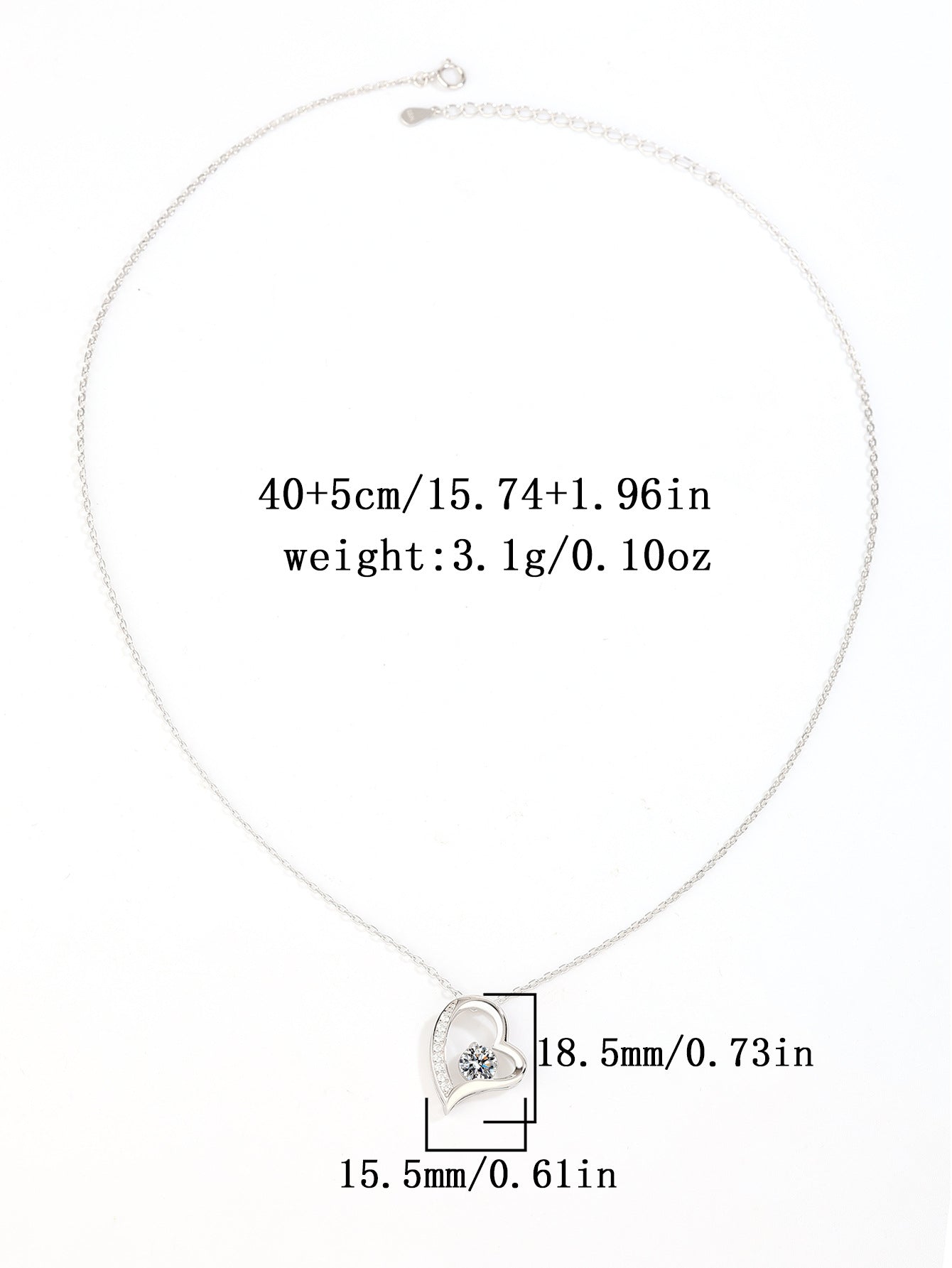 Sterling Silver Love Heart C/Z Pendant Necklace