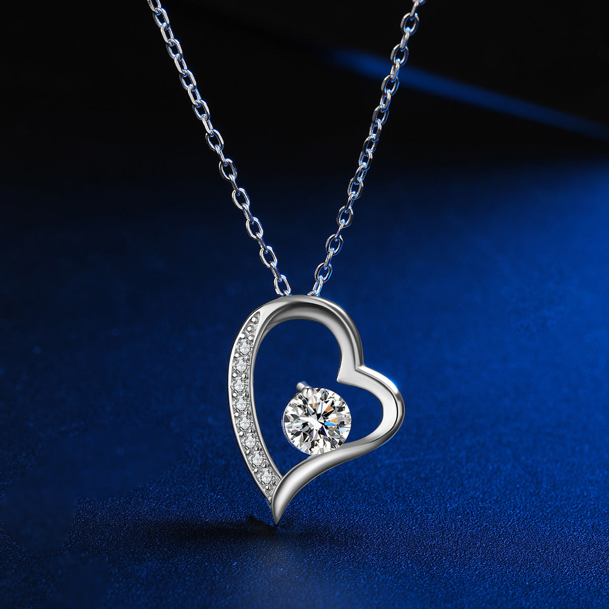 Sterling Silver Love Heart C/Z Pendant Necklace
