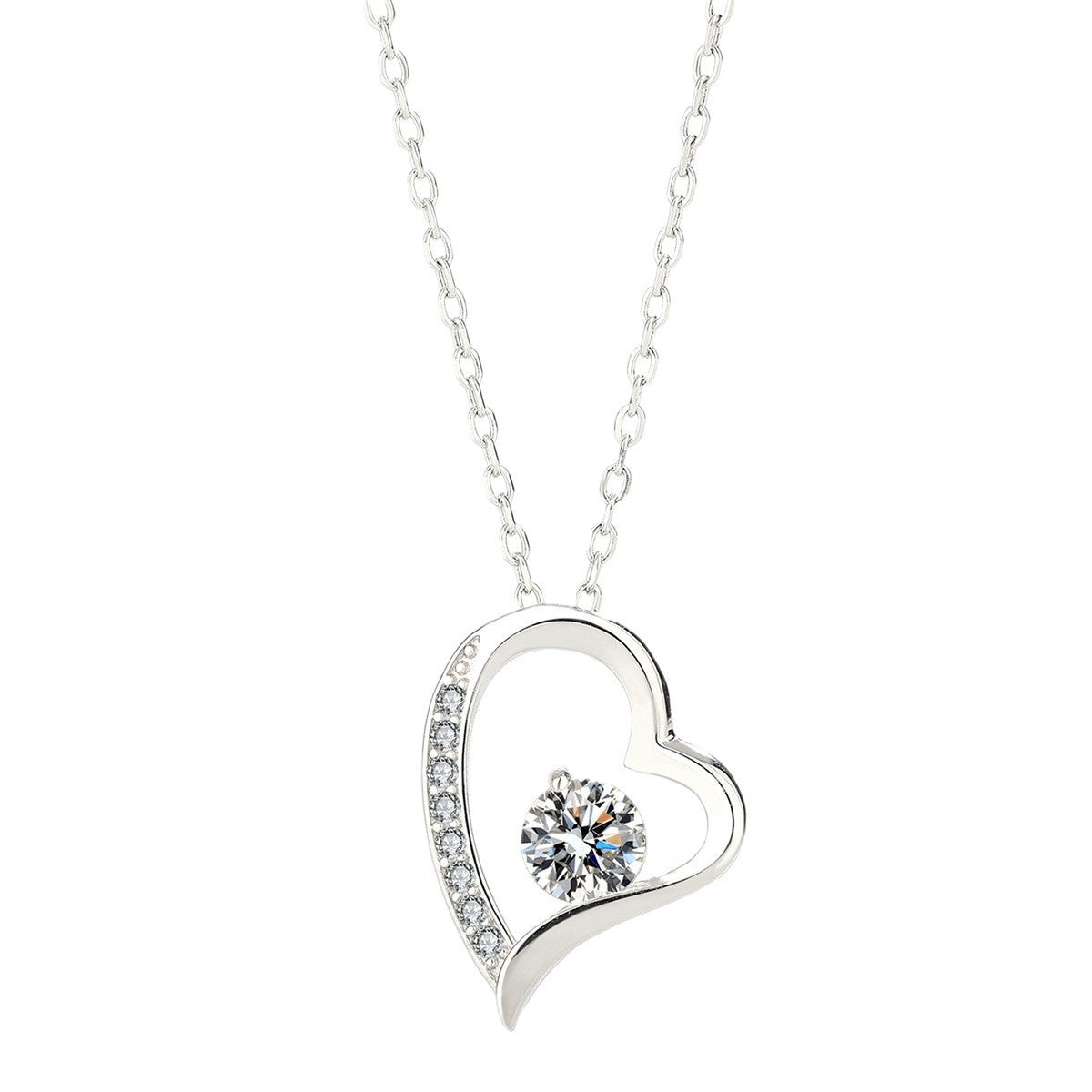 Sterling Silver Love Heart C/Z Pendant Necklace