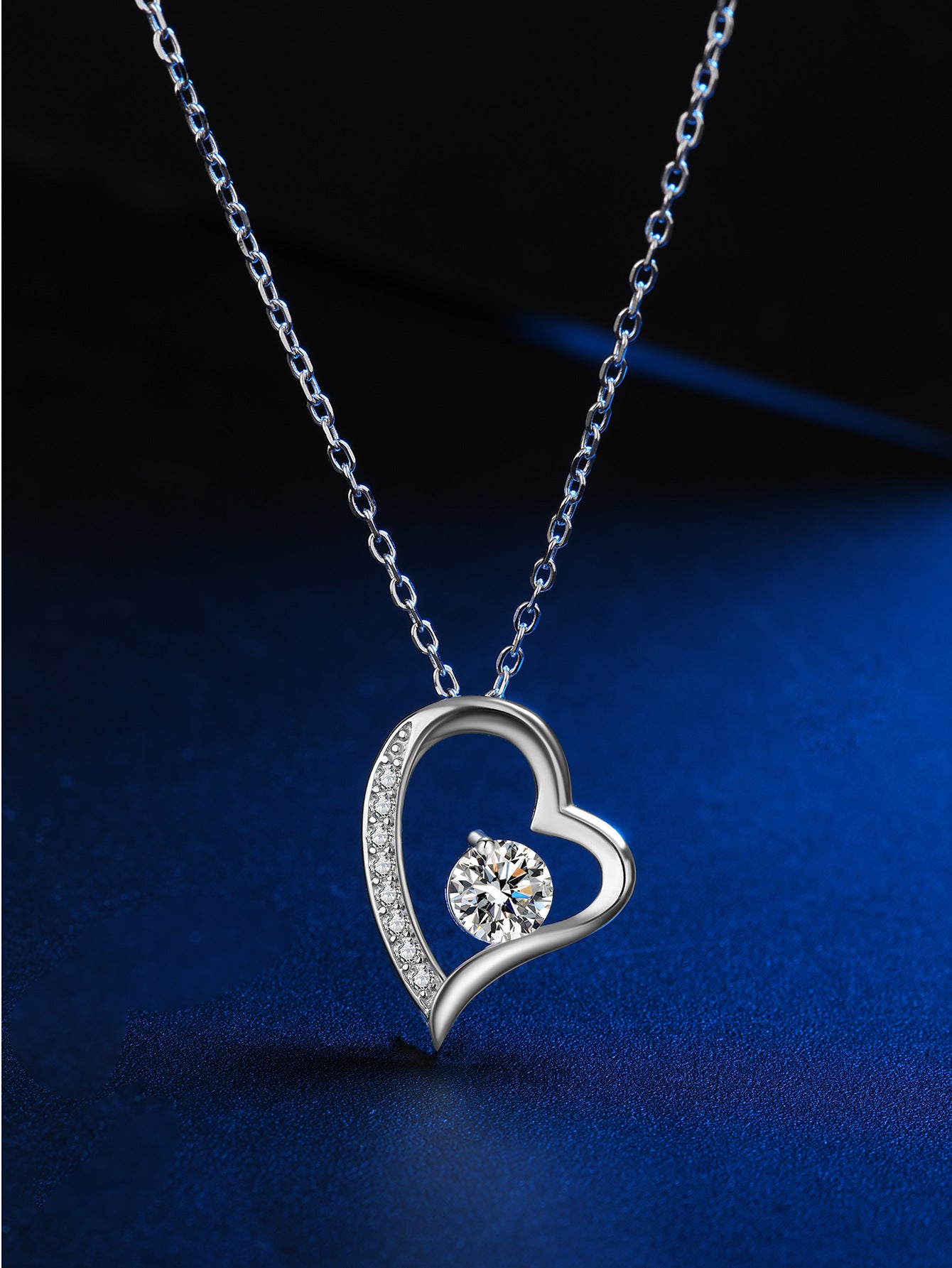 Sterling Silver Love Heart C/Z Pendant Necklace