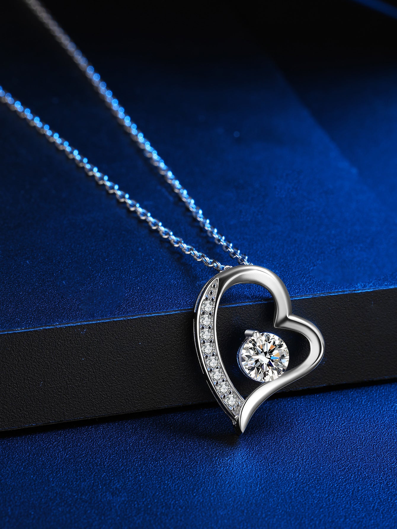 Sterling Silver Love Heart C/Z Pendant Necklace