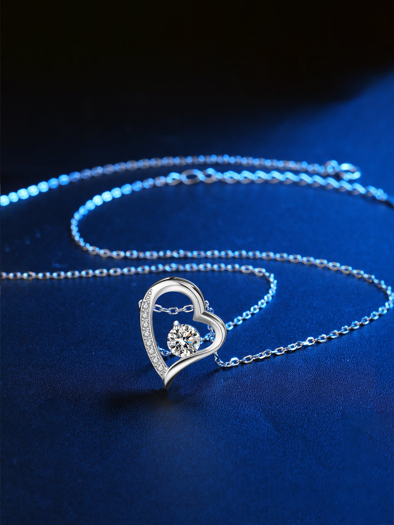 Sterling Silver Love Heart C/Z Pendant Necklace