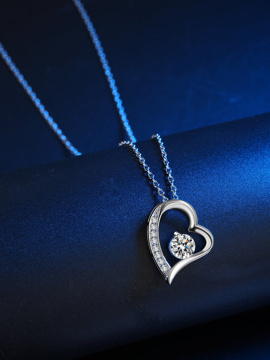 Sterling Silver Love Heart C/Z Pendant Necklace