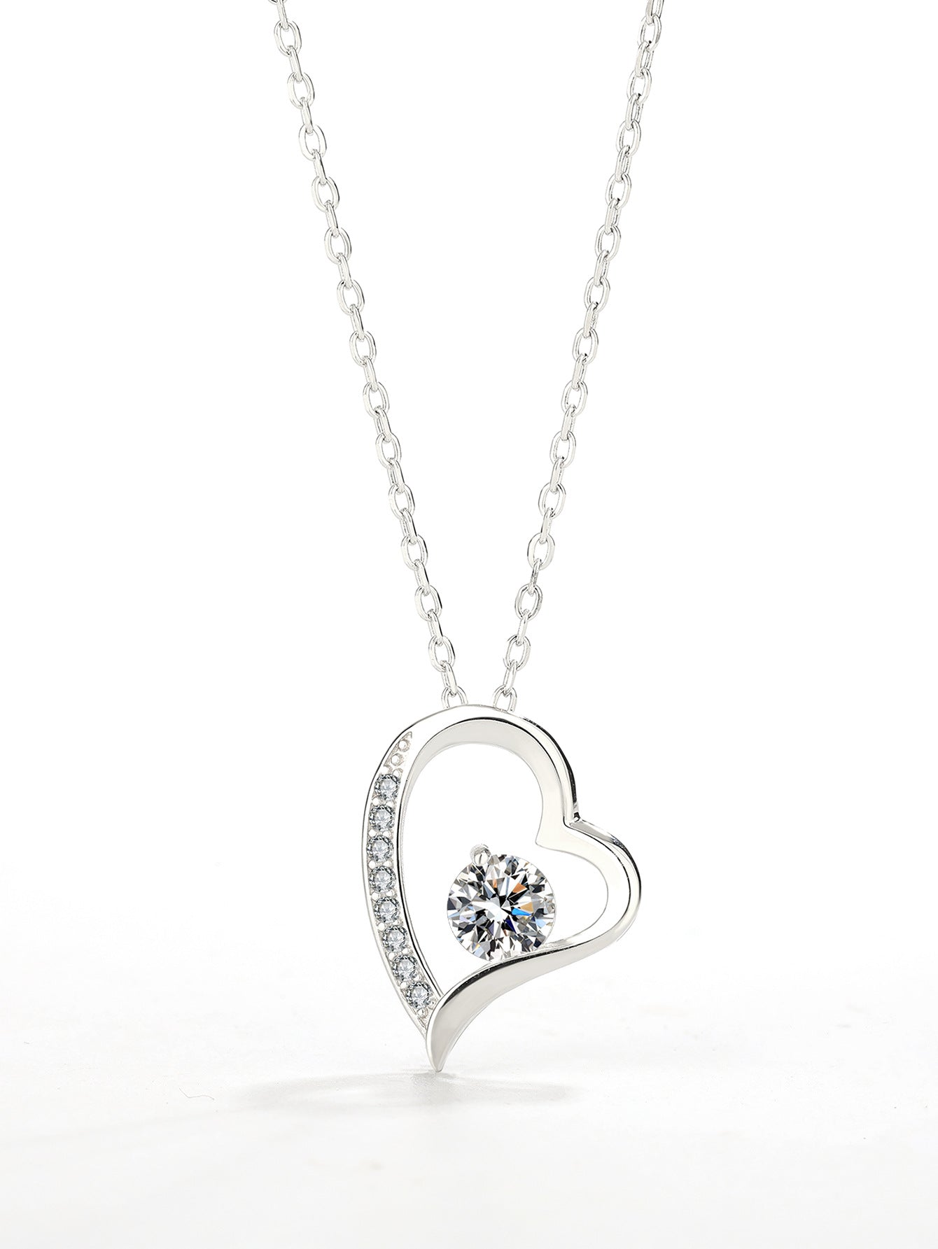Sterling Silver Love Heart C/Z Pendant Necklace