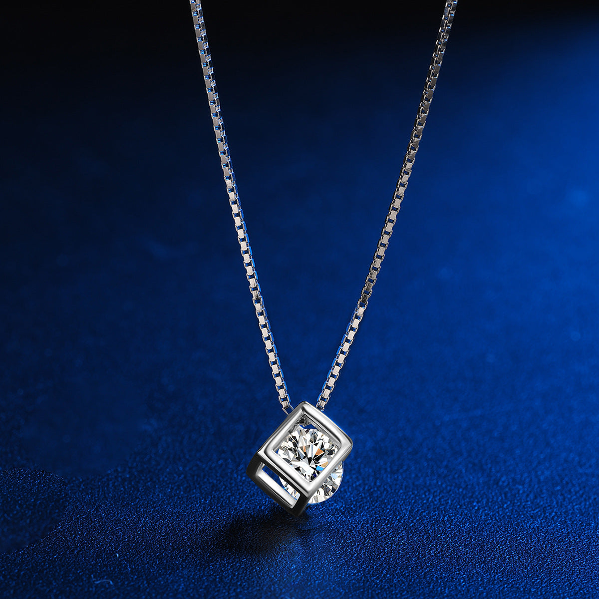 Sterling Silver Crystal Cube C/Z Pendant Necklace