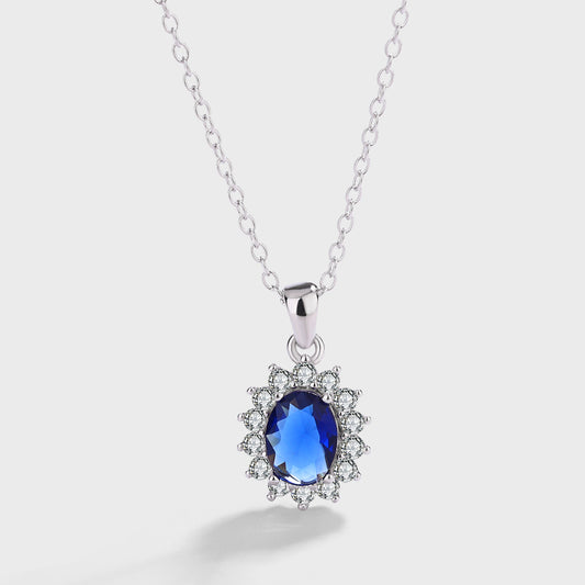 Sterling Silver Royal Blue Halo C/Z Pendant Necklace