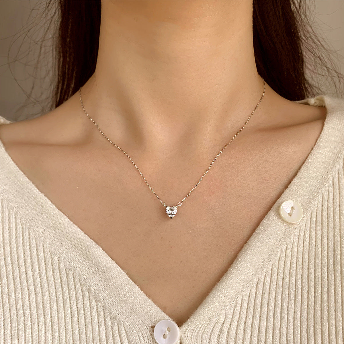 S925 Sterling Silver Delicate Heart C/Z Pendant Necklace
