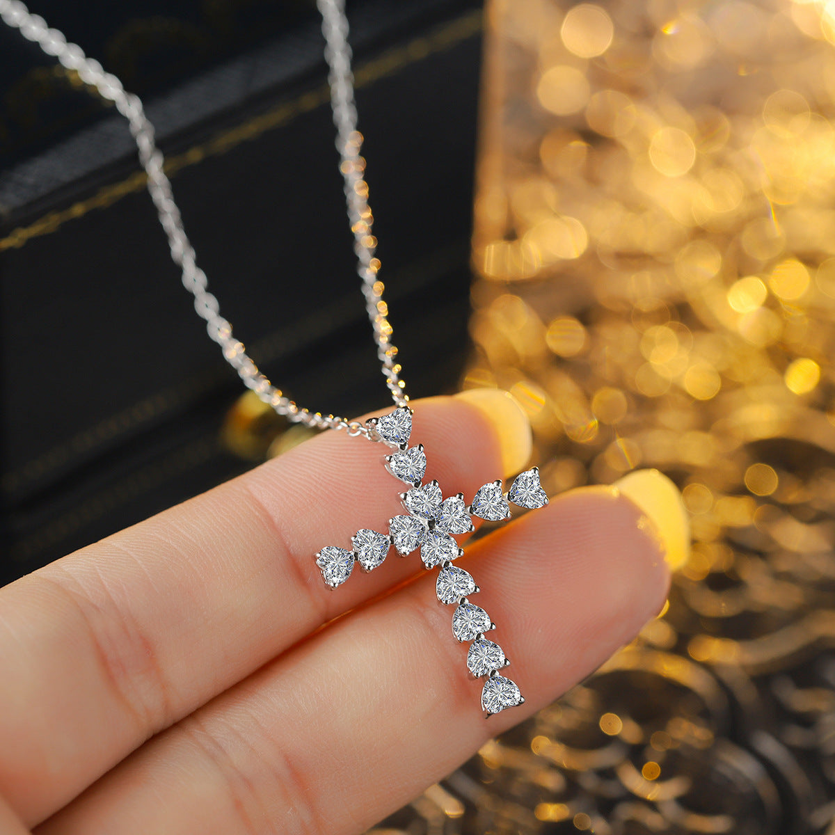 Sterling Silver Sacred Heart Cross C/Z Pendant Necklace