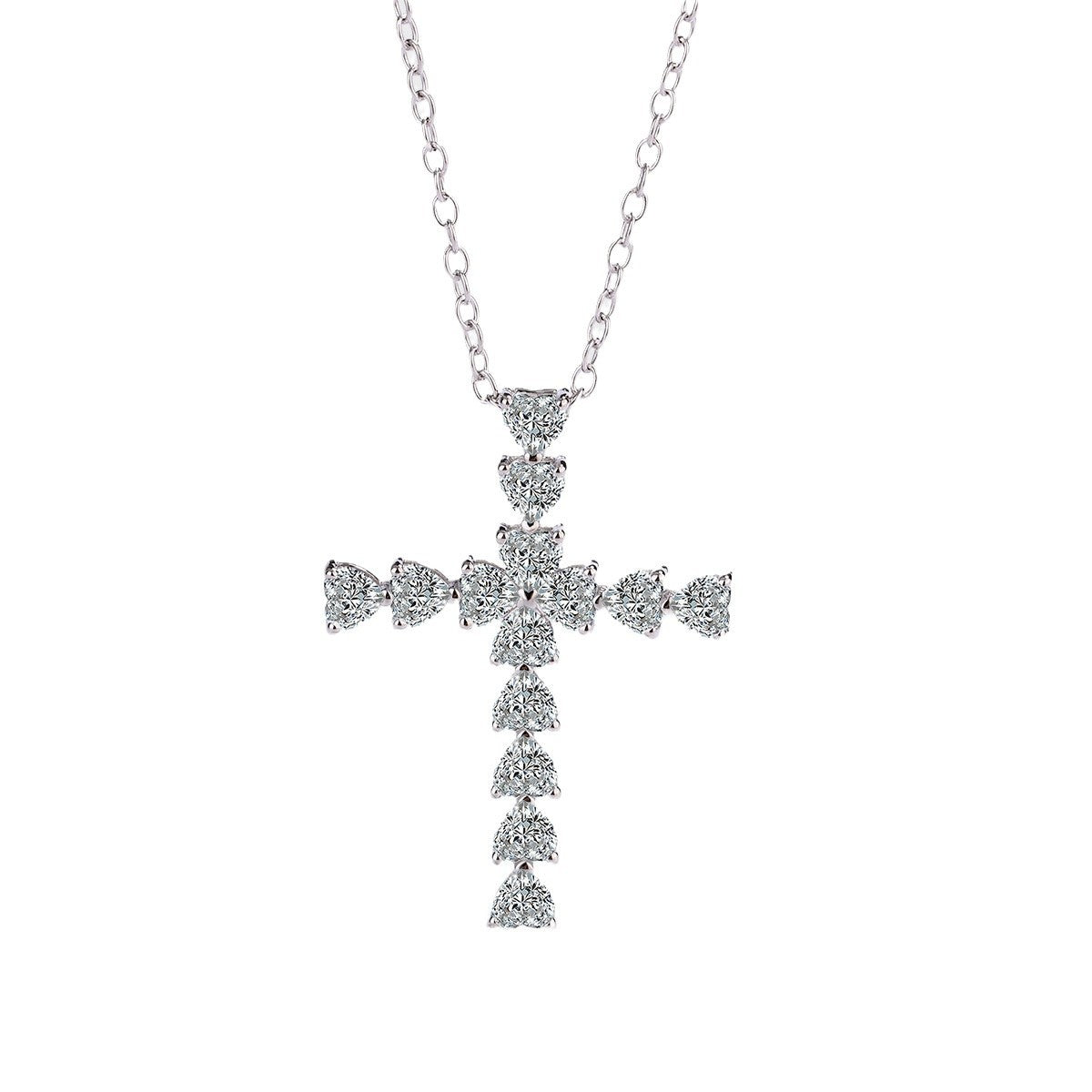 Sterling Silver Sacred Heart Cross C/Z Pendant Necklace
