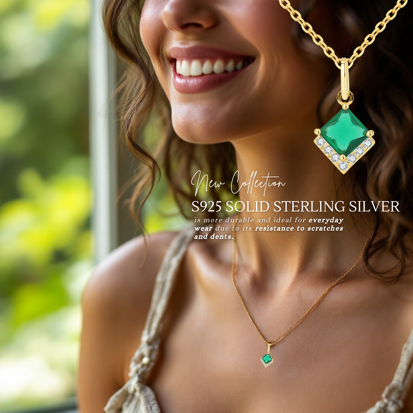 Birthday Gifts for Her 30th 40th 50th 60th 70th 80th 90th 100th S925 Emerald Gold Plated Necklace Birthday Personalised Message