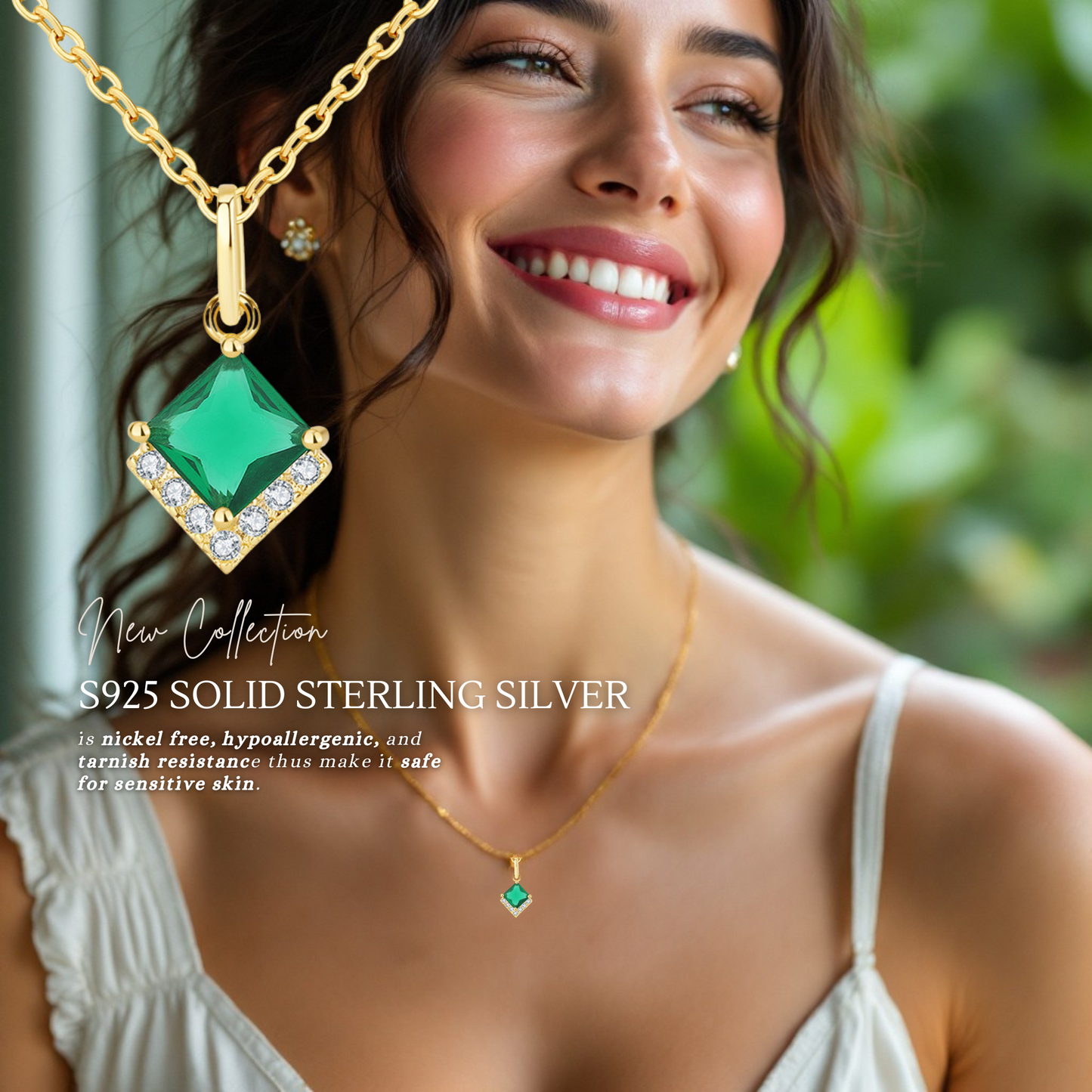 Birthday Gifts for Her 30th 40th 50th 60th 70th 80th 90th 100th S925 Emerald Gold Plated Necklace Birthday Personalised Message