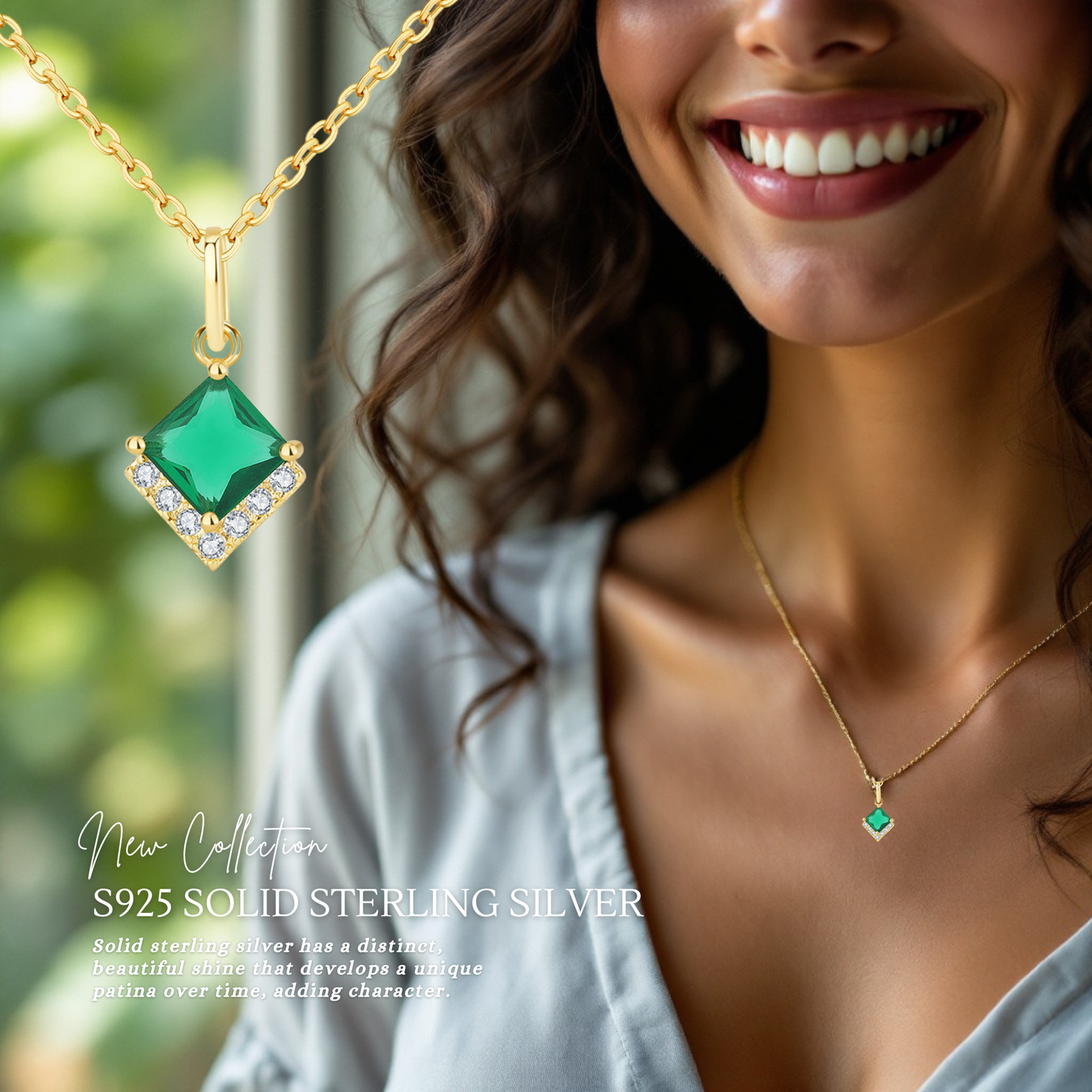 Birthday Gifts for Her 30th 40th 50th 60th 70th 80th 90th 100th S925 Emerald Gold Plated Necklace Birthday Personalised Message