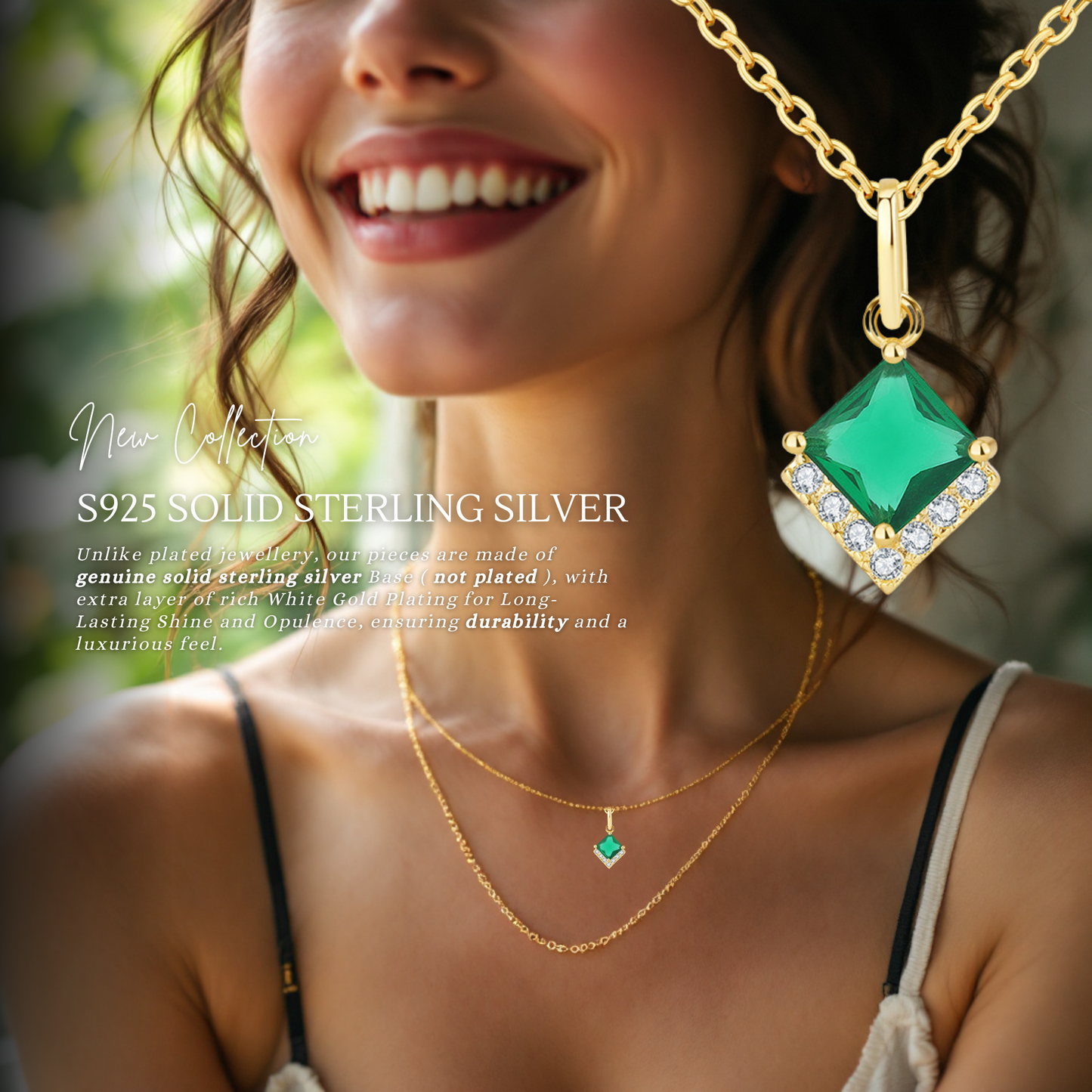 Birthday Gifts for Her 30th 40th 50th 60th 70th 80th 90th 100th S925 Emerald Gold Plated Necklace Birthday Personalised Message