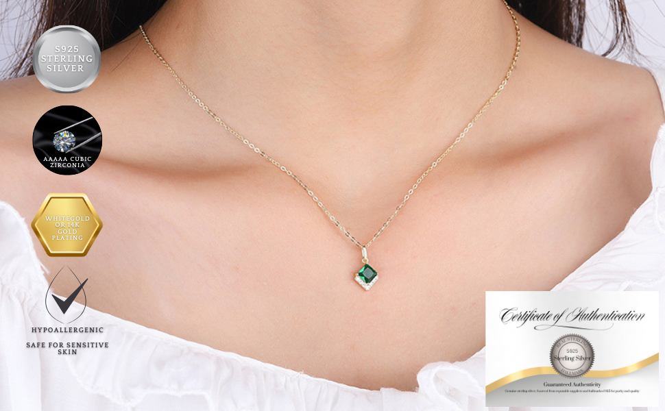 Birthday Gifts for Her 30th 40th 50th 60th 70th 80th 90th 100th S925 Emerald Gold Plated Necklace Birthday Personalised Message