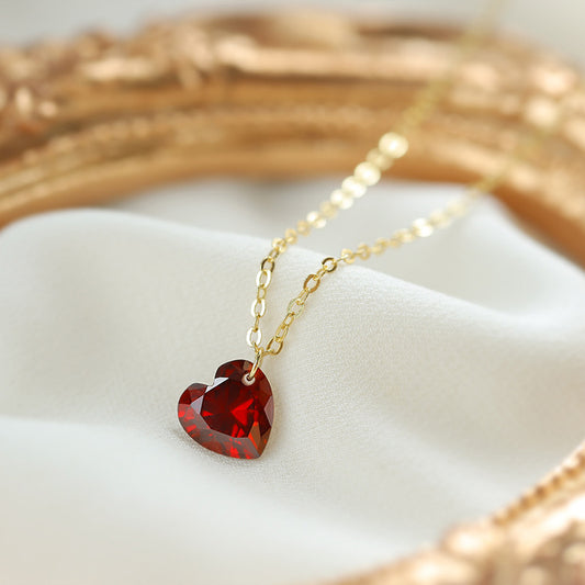 Sterling Silver Double Heart Red C/Z 14K Gold Plated Pendant Necklace