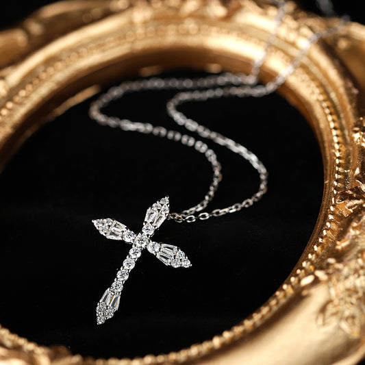Sterling Silver Diamond Cross C/Z Pendant Necklace Solid S925 Hallmark