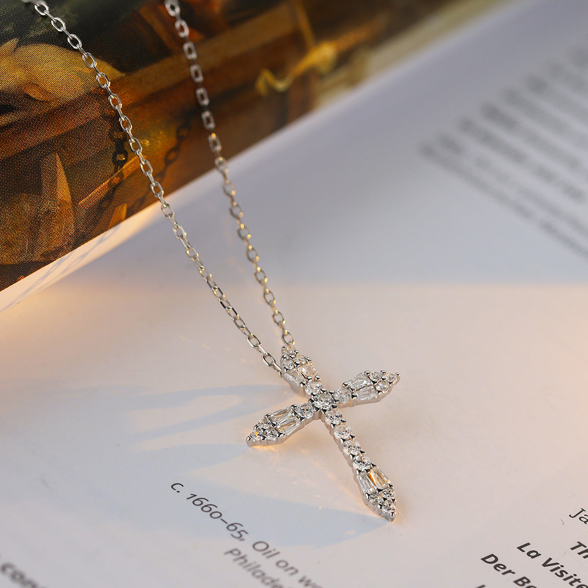 Sterling Silver Diamond Cross C/Z Pendant Necklace Solid S925 Hallmark