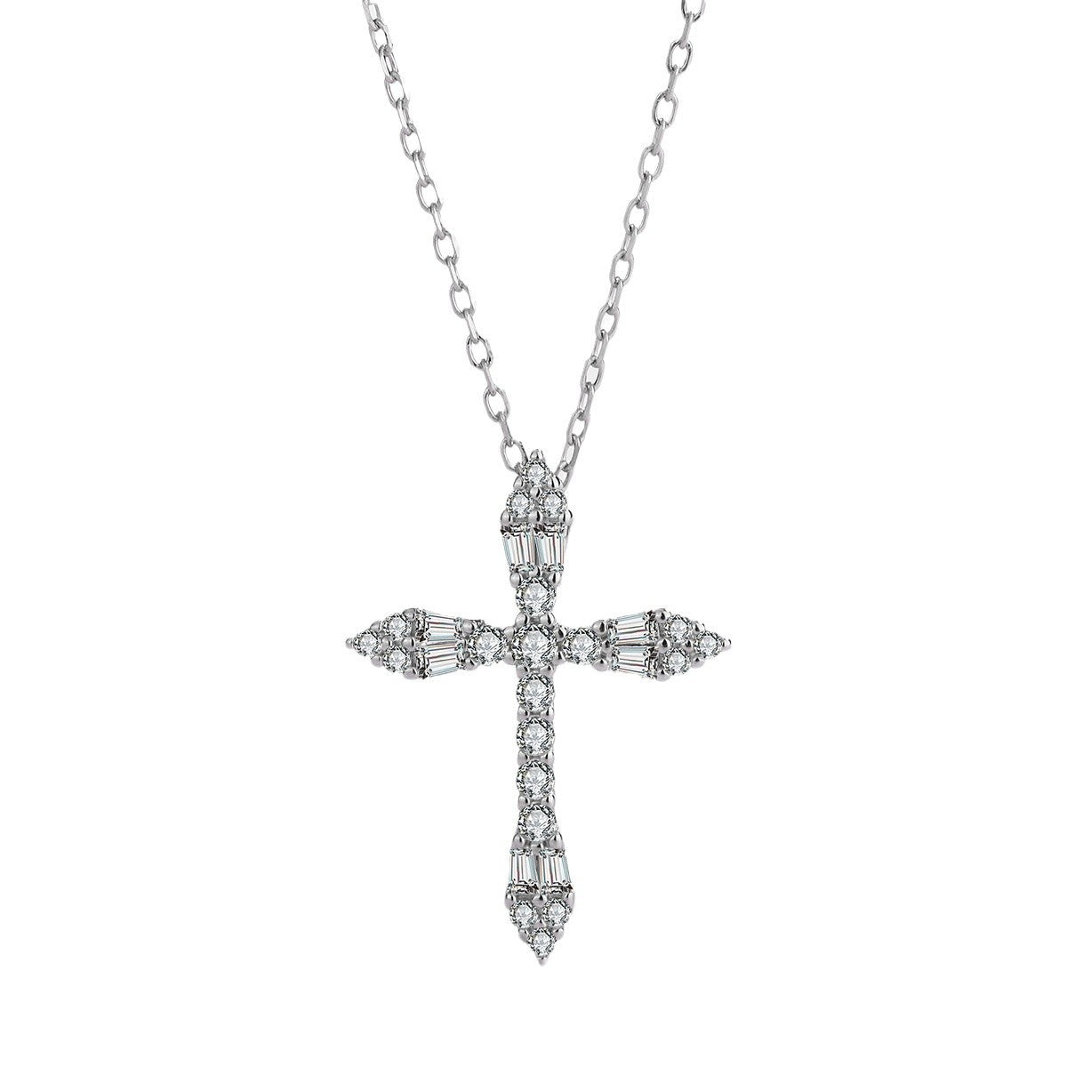 Sterling Silver Diamond Cross C/Z Pendant Necklace Solid S925 Hallmark