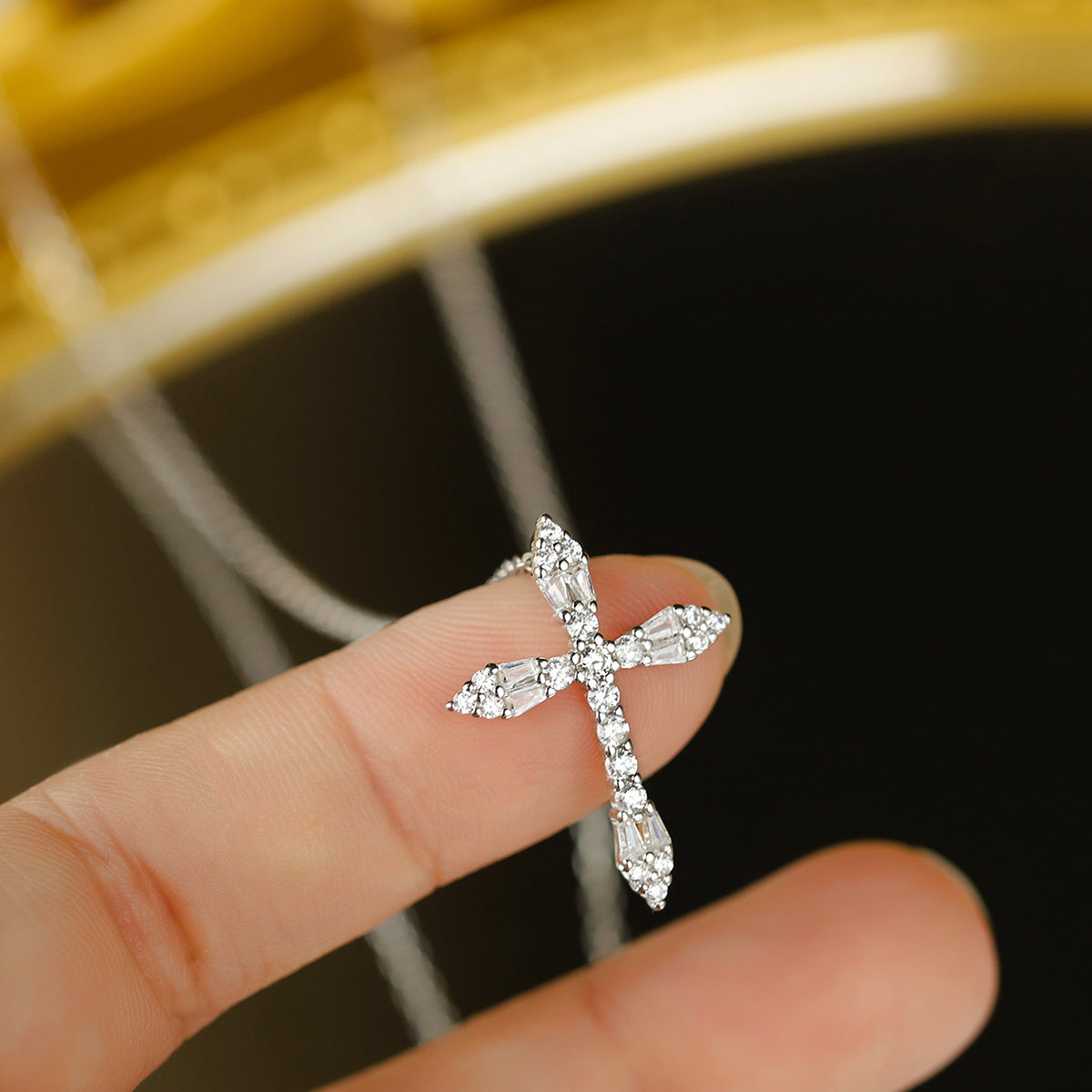 Sterling Silver Diamond Cross C/Z Pendant Necklace Solid S925 Hallmark