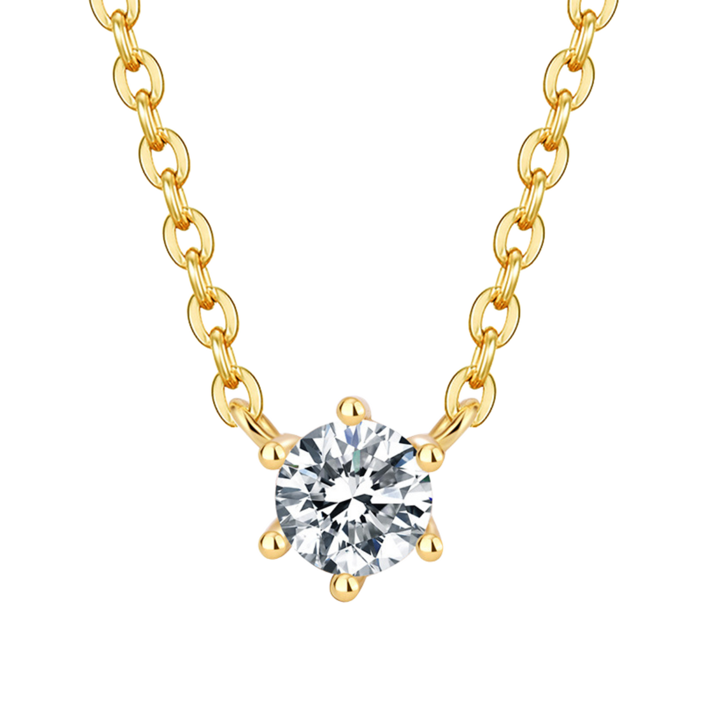 S925 Sterling Silver Solitaire 6mm C/Z 14K Gold Plated Pendant Necklace