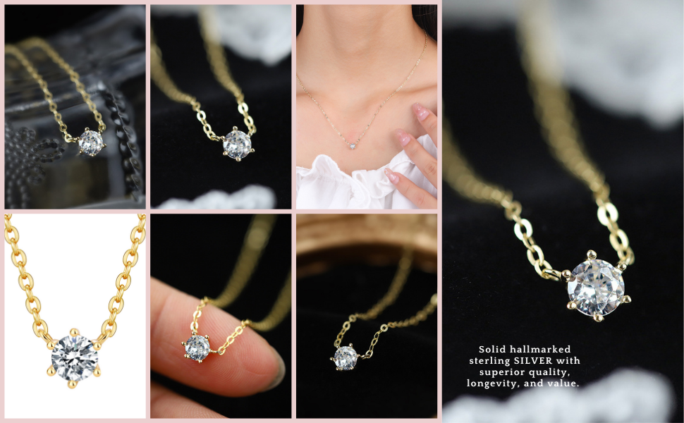 Sterling Silver Necklace and Stud Earring Set 14K Yellow Gold Plated