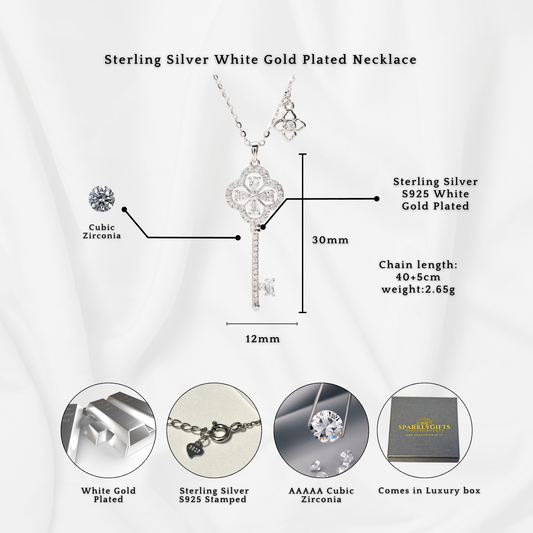 S925 Sterling Silver Secret Garden Key C/Z Pendant Necklace