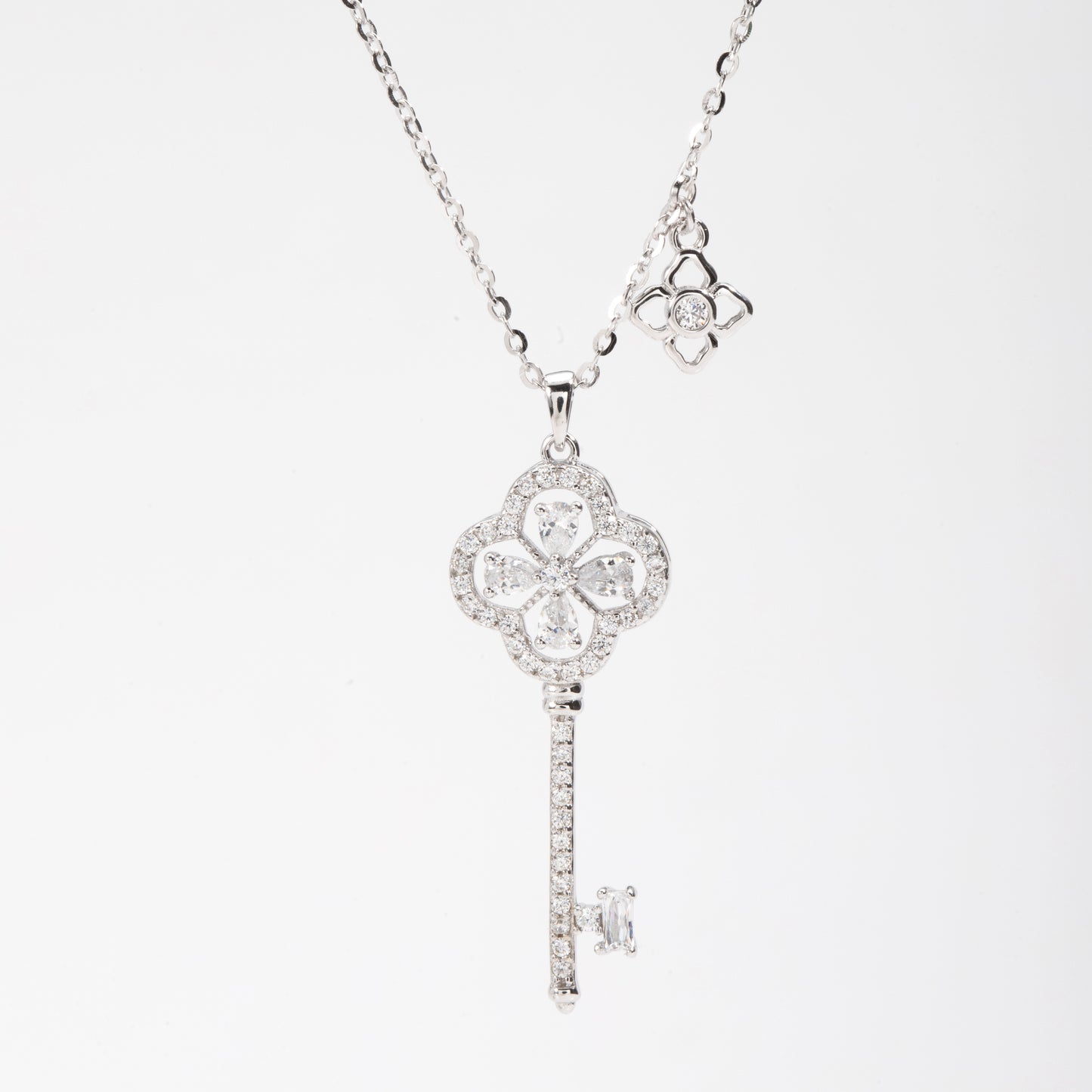 S925 Sterling Silver Secret Garden Key C/Z Pendant Necklace