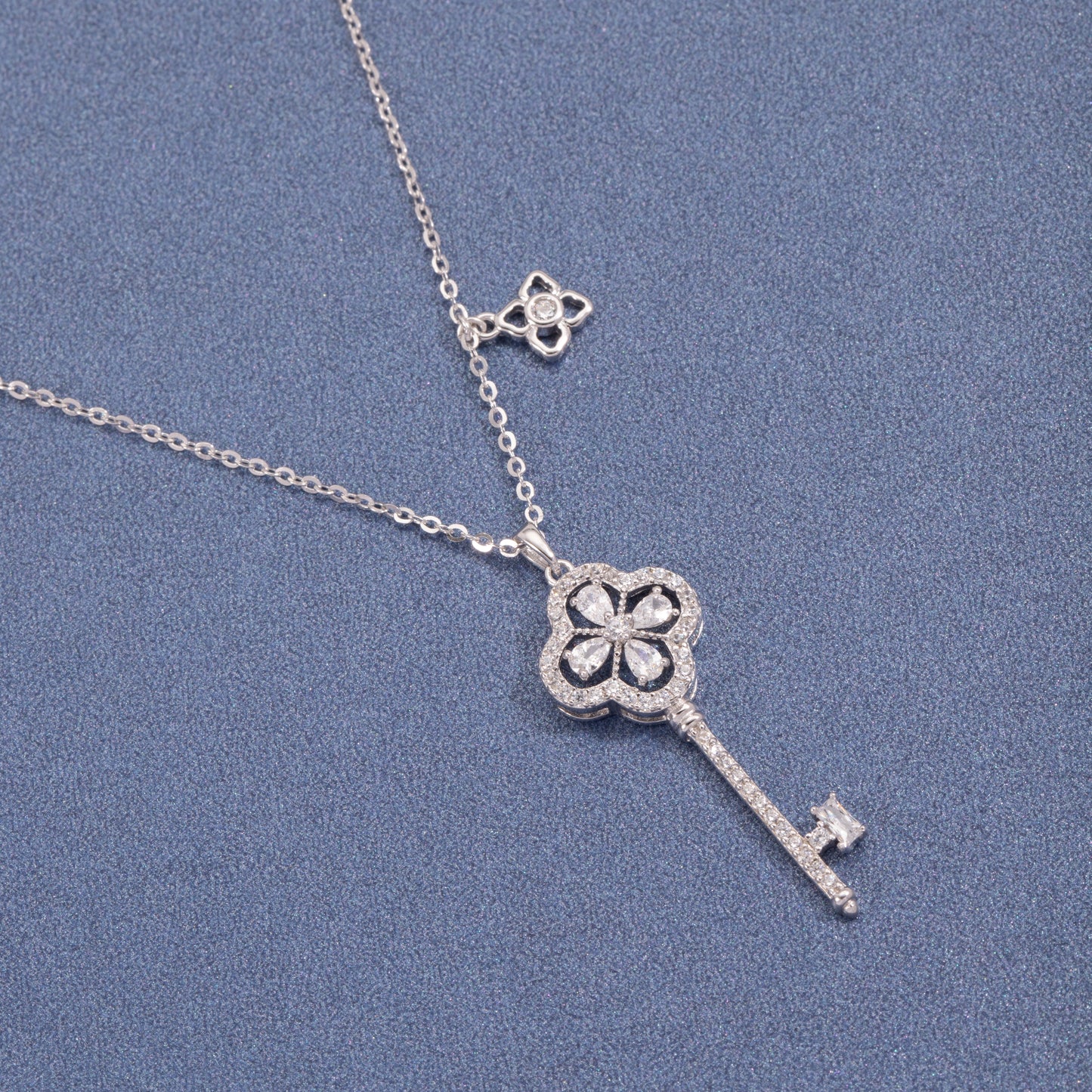 S925 Sterling Silver Secret Garden Key C/Z Pendant Necklace