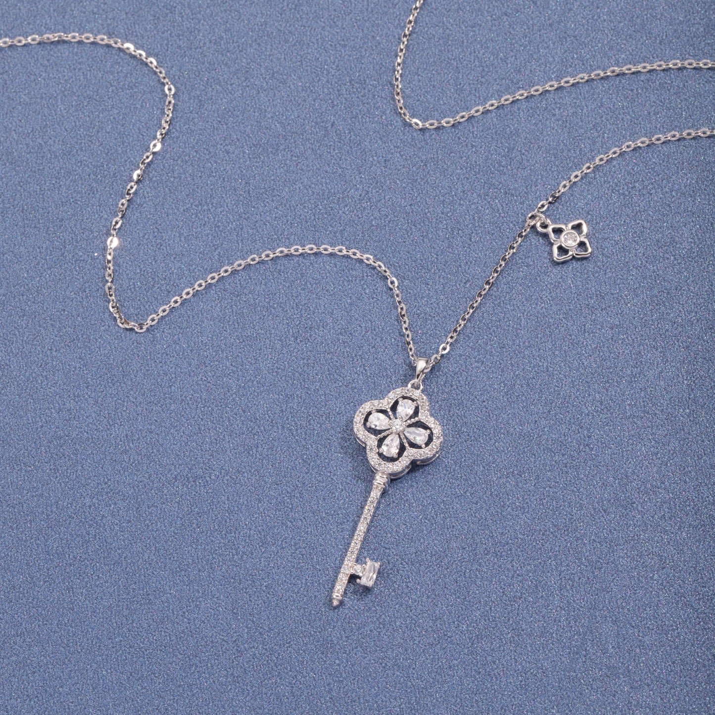 S925 Sterling Silver Secret Garden Key C/Z Pendant Necklace