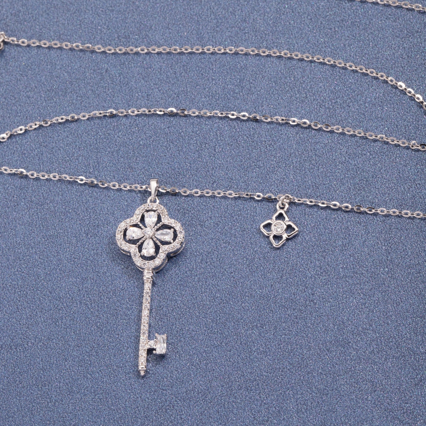 S925 Sterling Silver Secret Garden Key C/Z Pendant Necklace