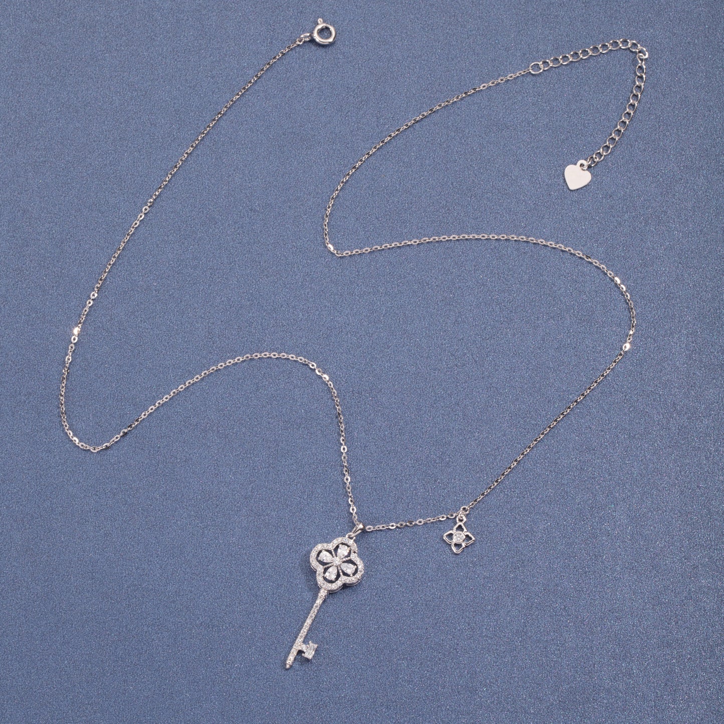 S925 Sterling Silver Secret Garden Key C/Z Pendant Necklace