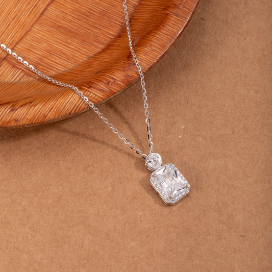 S925 Sterling Silver Emerald Cut Halo C/Z Pendant Necklace